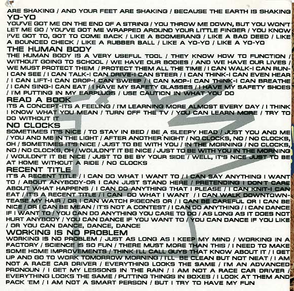 Pylon Lyrics "end of Crazy" Yo-Yo The Human Body Read A Book No Clocks Recent Title Working Is No Problem